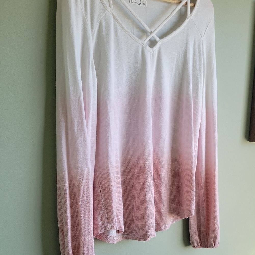 Maurices Boho Chic White and Pink Gradient Obre Long Sleeve Y2K Lounge Size M - Picture 3 of 5